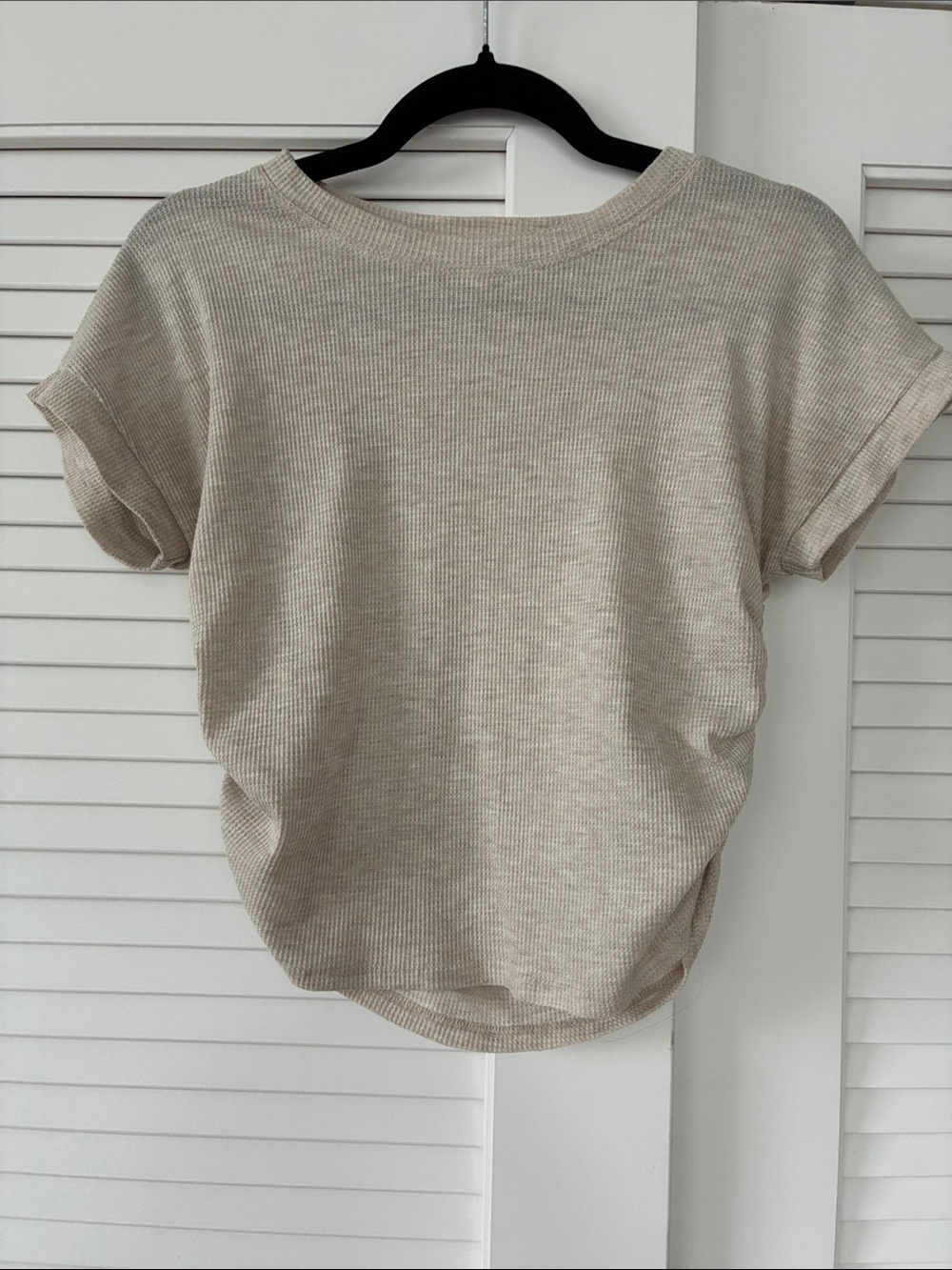 Beige Ribbed Short Sleeve Crew Tee